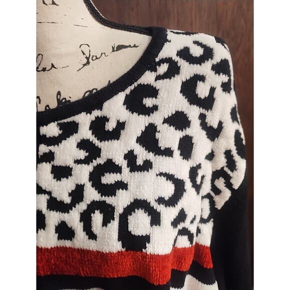 Alfred Dunner 3X Red Black sweater colorblock pullover textured animal print - Picture 7 of 12